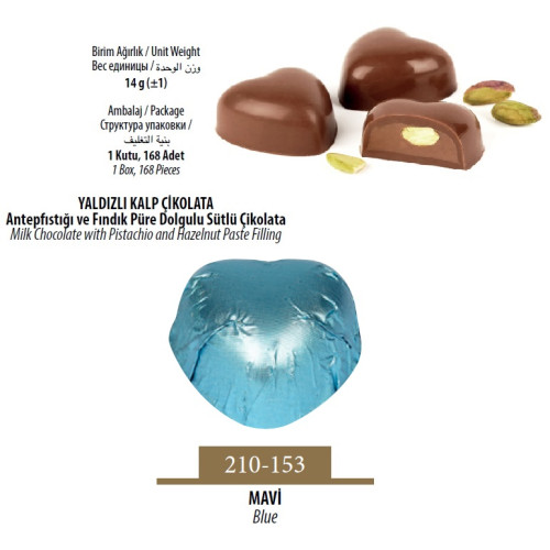 Schöne Yaldızlı Kalp Çikolata Mavi 168 Adet