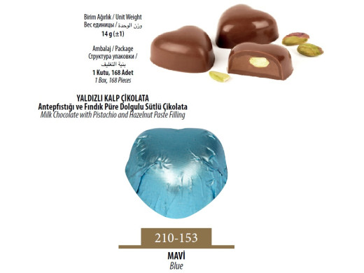 Schöne Yaldızlı Kalp Çikolata Mavi 168 Adet