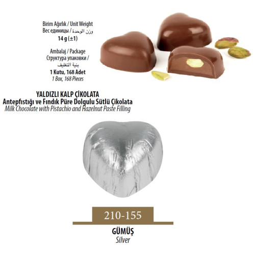 Schöne Yaldızlı Kalp Çikolata Gümüş 168 Adet