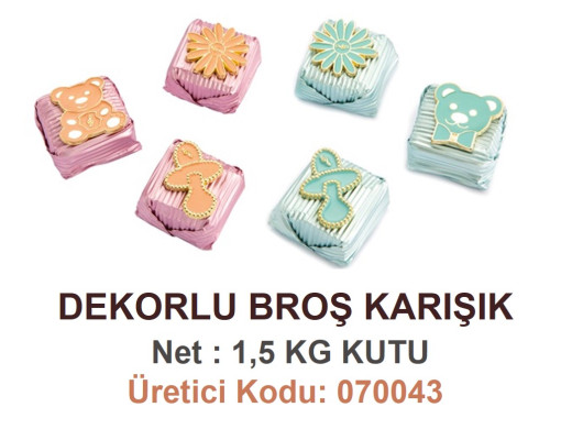 Mld Dekorlu Broş Karışık Mavi-Pembe 1,5 kg