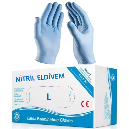 Nitril Eldiven Mavi L Large Pudrasız