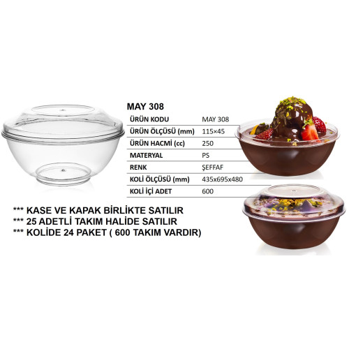 May-308 Kristal Kase Kap-Kapak Takım 25 Adet