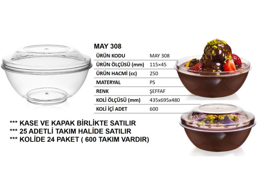 May-308 Kristal Kase Kap-Kapak Takım 25 Adet