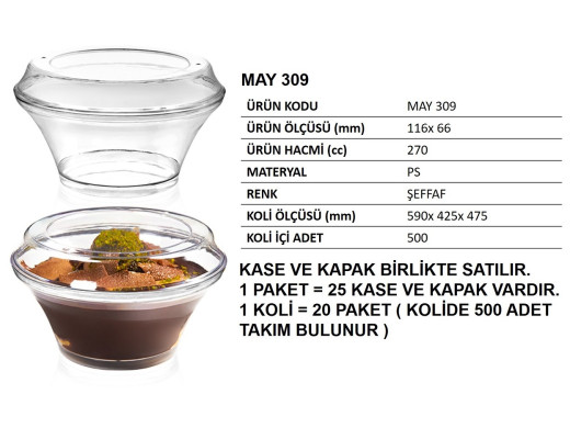 May-309 Nora Sütlü Tatlı Kasesi Kapaklı 25 Adet